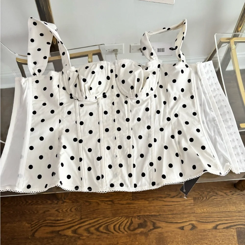 NWT WEWOREWHAT Polka Dot Ruched Cup Corset Bustier Top - Picture 4 of 8